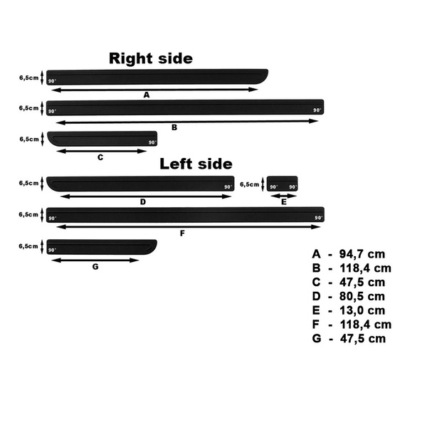 Mulaje laterale pentru mașină: Volkswagen Transporter T5 Van (2004-2015) - (ampatament lung)