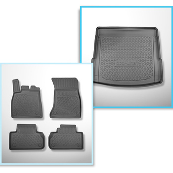 Set cu tăvița pentru portbagaj și covorașe auto TPE pentru: Audi Q5 II FY SUV (01.2017-08.2024) - de asemenea pentru modelele cu șine de montaj ; nu pentru versiunea TFSI e plug-in hybrid; de asemenea pentru modelele cu șine de montaj
